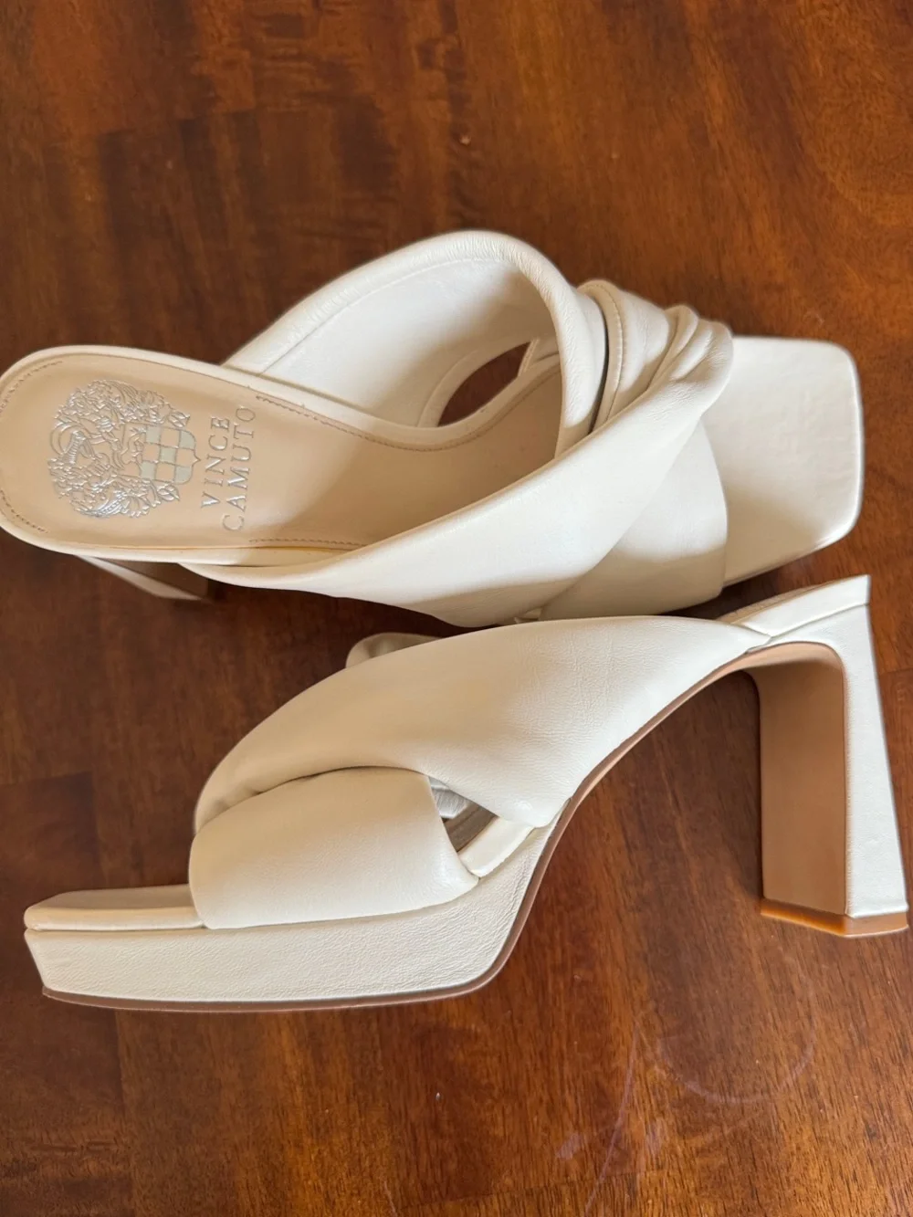 Vince Camuto Ivory Ruched Square-Toe Slide Mules